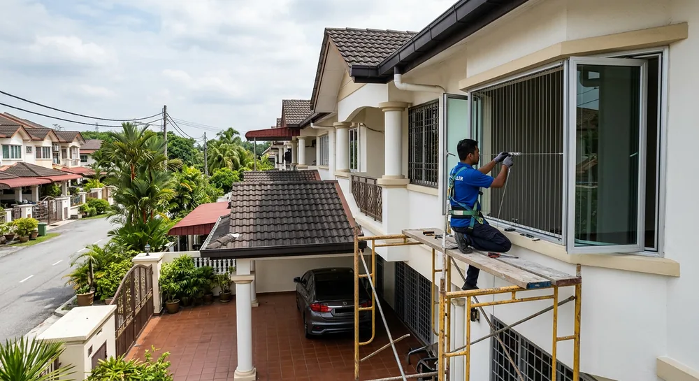 balcony safety cable installed on a landed house window in Ipoh Perak terrace home