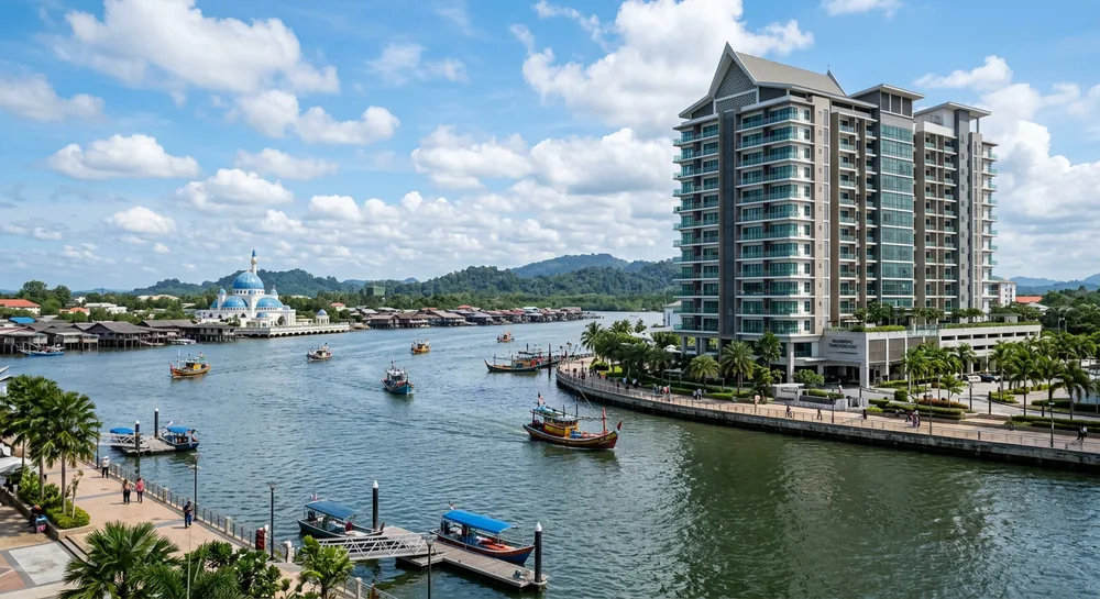 Modern apartment in Kuala Terengganu near the waterfront — balcony safety cable service area